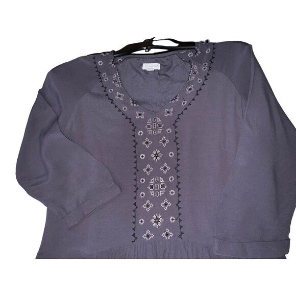 Garnet Hill Drop Waist Dress Women's 4 Gray Crepe Embroidered Art Deco Boho - Picture 4 of 11